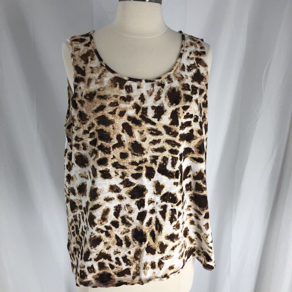 Chico's Women's Giraffe-Print Side-Button Slub Tank, Deep Umber, Size 16/18-XL